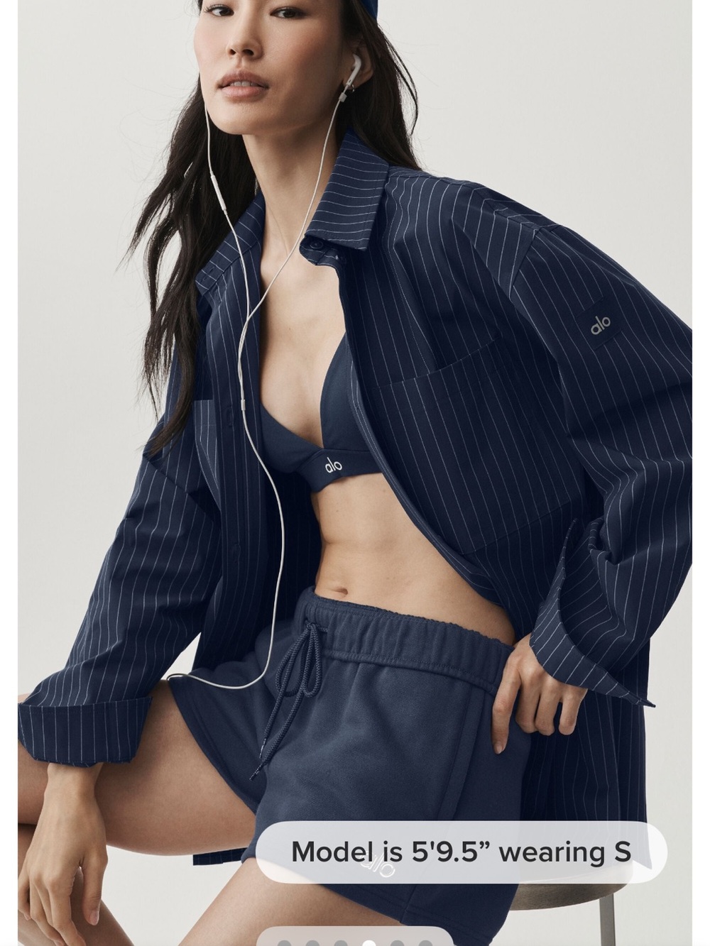 ALO Yoga Navy Daylight Navy Pinstripe Button-Down Shirt